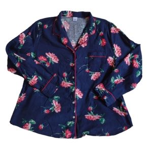 LIZ CLAIBORNE Pajama Top XXL Navy Blue Rose Floral Romantic Print 2X